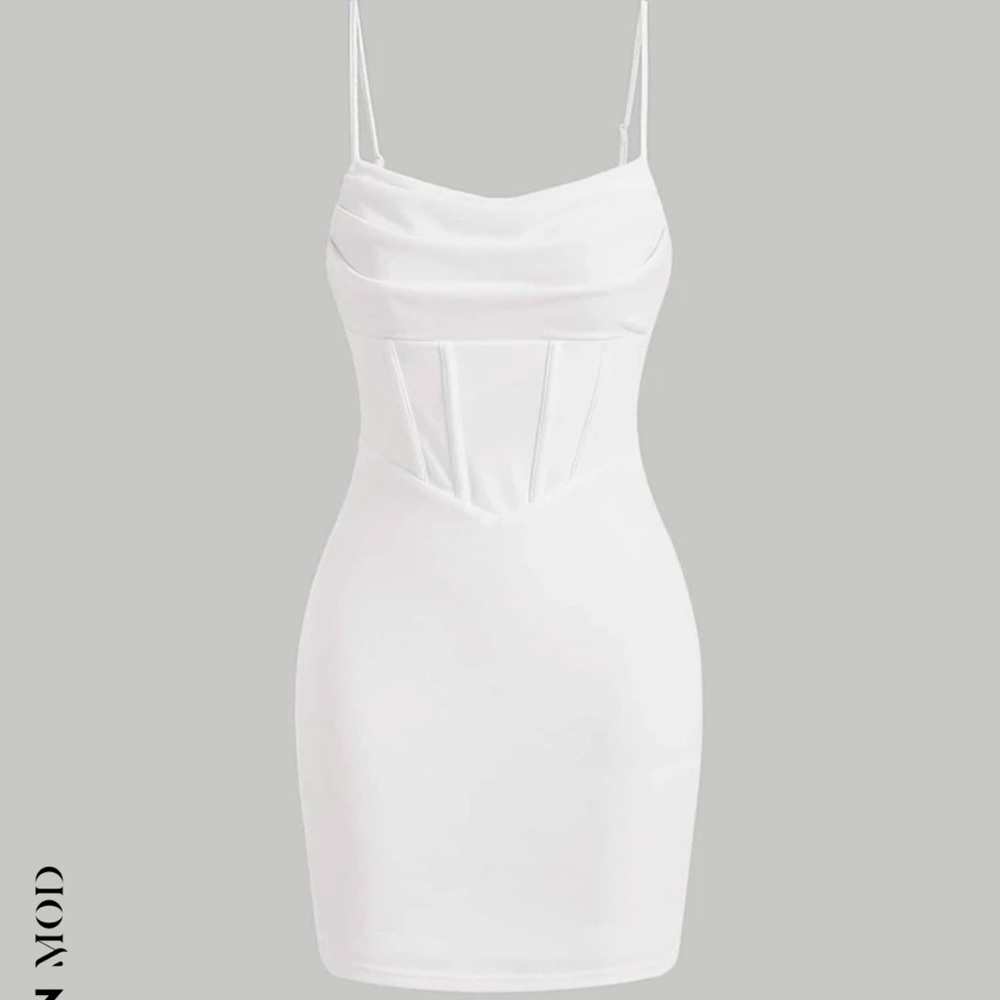 White Crepe cowl neck mini dress